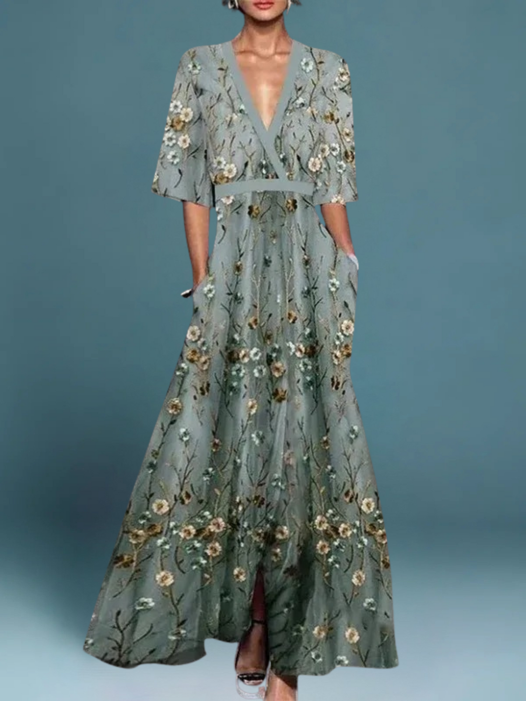Cally™ | Elegant V-Neck Belted Boho Dress