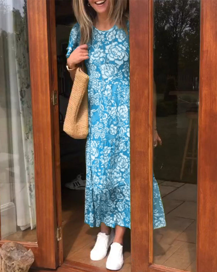 Jasmine® | Floral Print Short Sleeve Maxi Dress