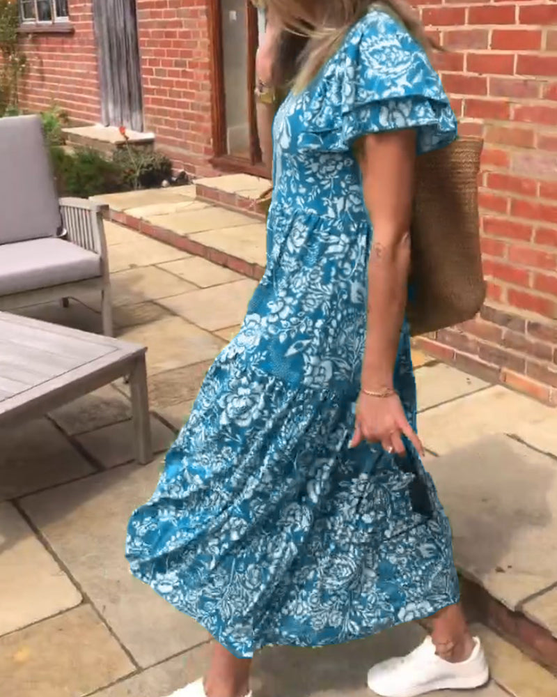 Jasmine® | Floral Print Short Sleeve Maxi Dress