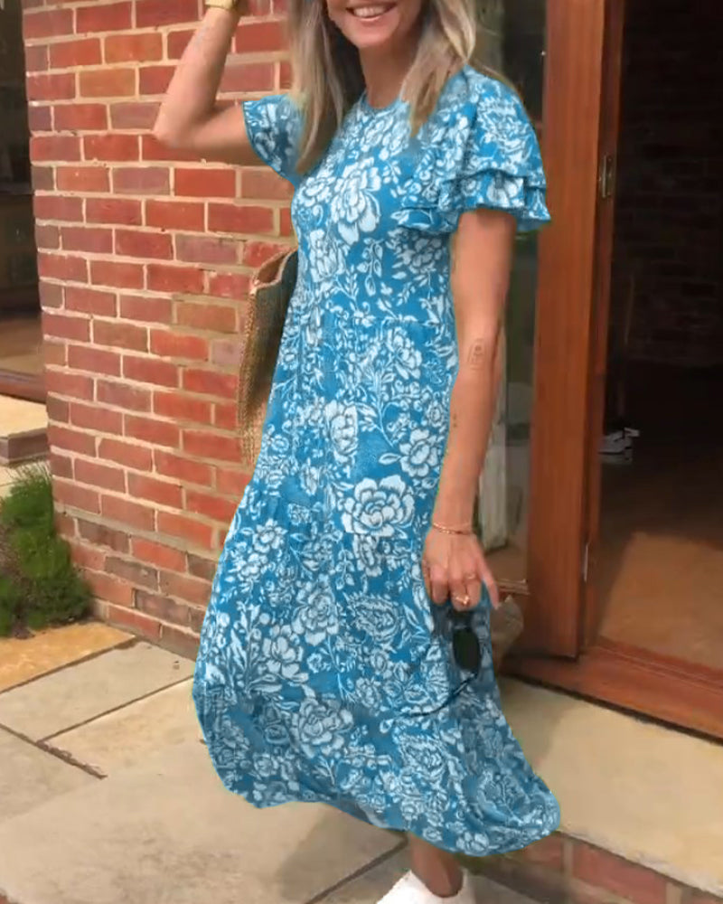 Jasmine® | Floral Print Short Sleeve Maxi Dress