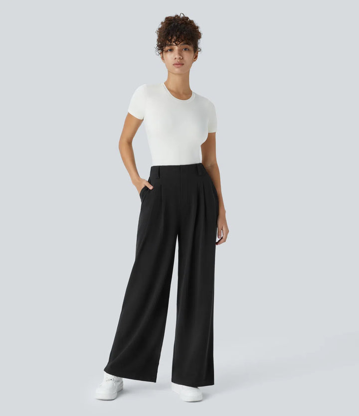 Elise – Tailored Waffle Pants with Side Pockets