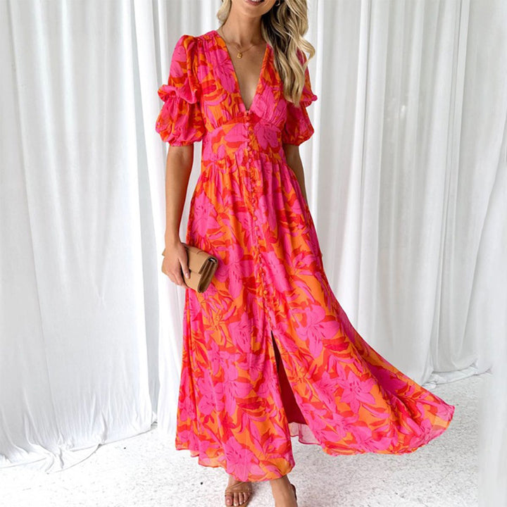 Rose Red Short Sleeve Maxi Dress