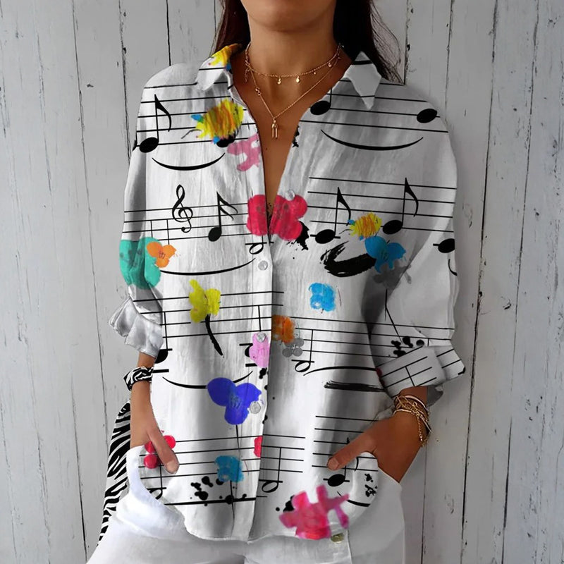 Blouse With Vintage Pattern And Musical Notes