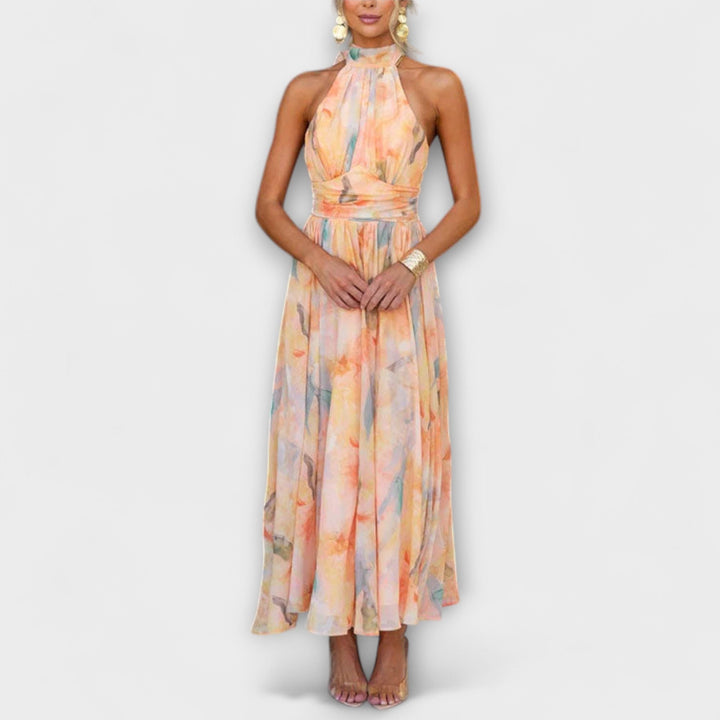 Isalyn™ | Halter-Neck Watercolor Print Maxi Dress