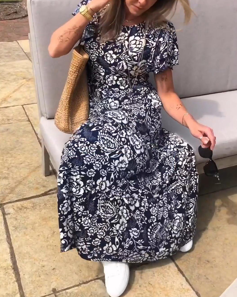 Jasmine® | Floral Print Short Sleeve Maxi Dress