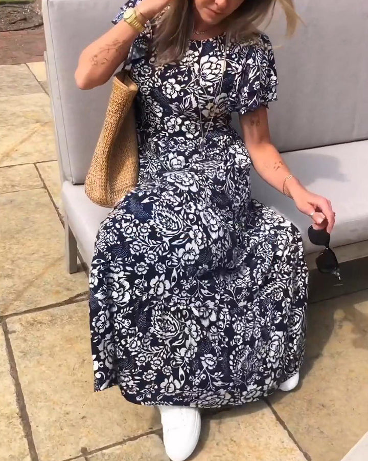Jasmine® | Floral Print Short Sleeve Maxi Dress