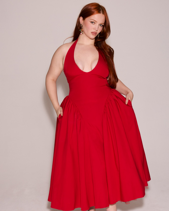 Monroe – Red Midi Dress with Iconic Style