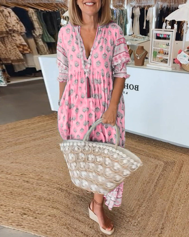 Modena - V-Neck Casual Printed Dress