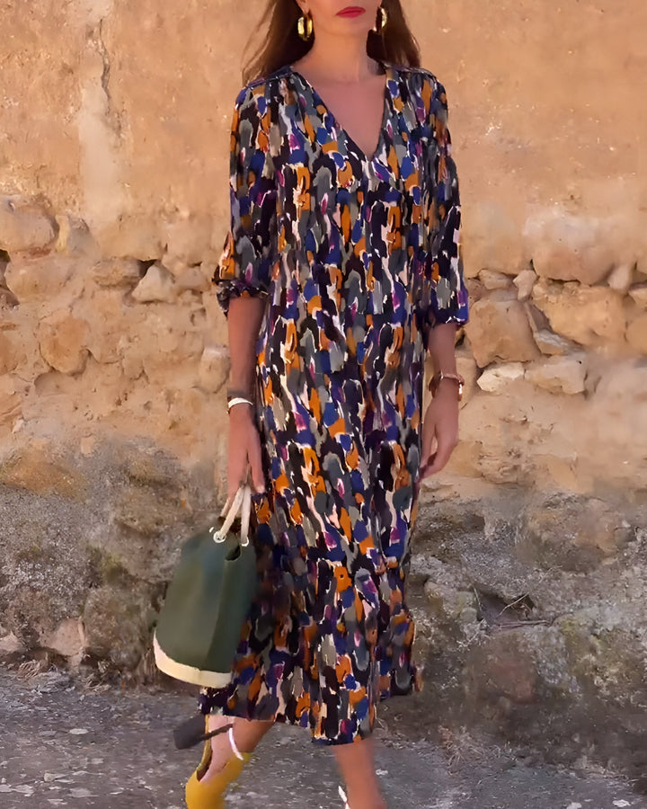 Tiffany® | Retro Print V-Neck Dress