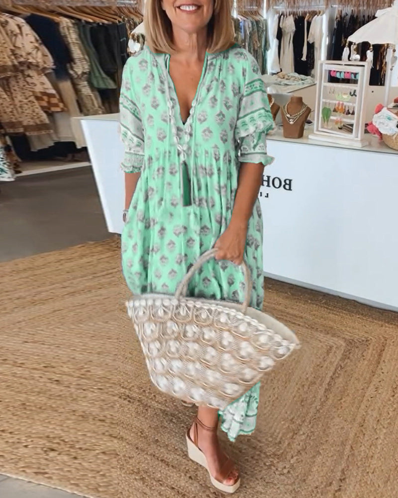 Modena - V-Neck Casual Printed Dress