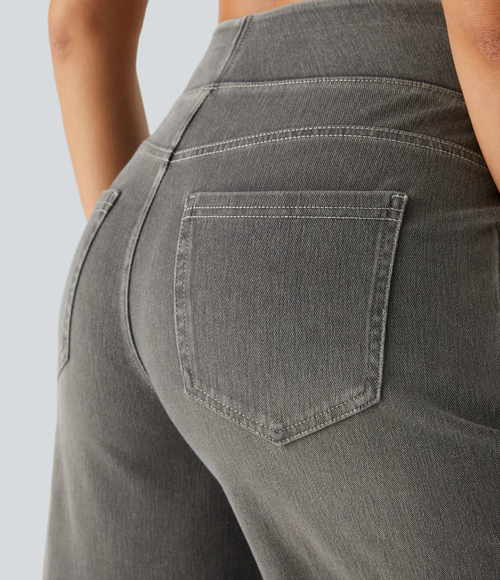 Willow – High Waisted Baggy Wide Leg Knit Jeans with Pockets