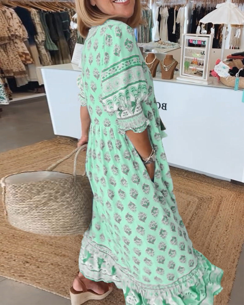 Modena - V-Neck Casual Printed Dress
