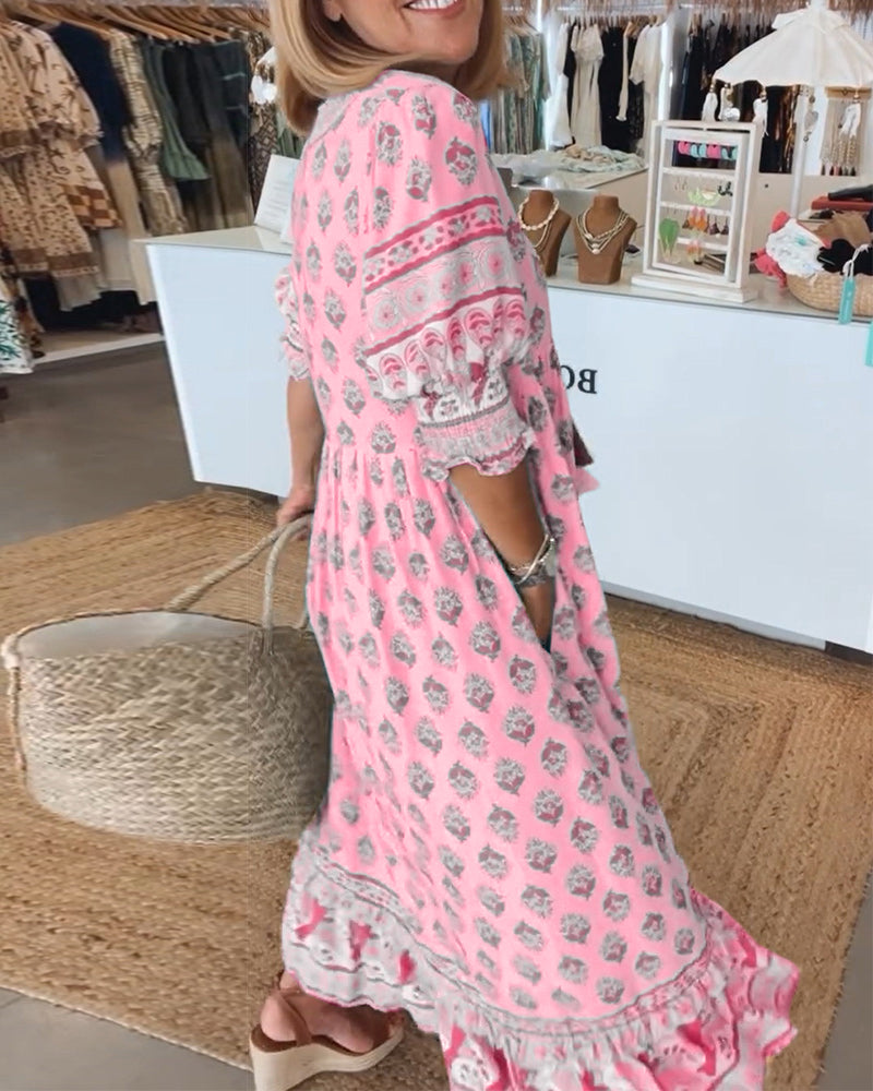 Modena - V-Neck Casual Printed Dress