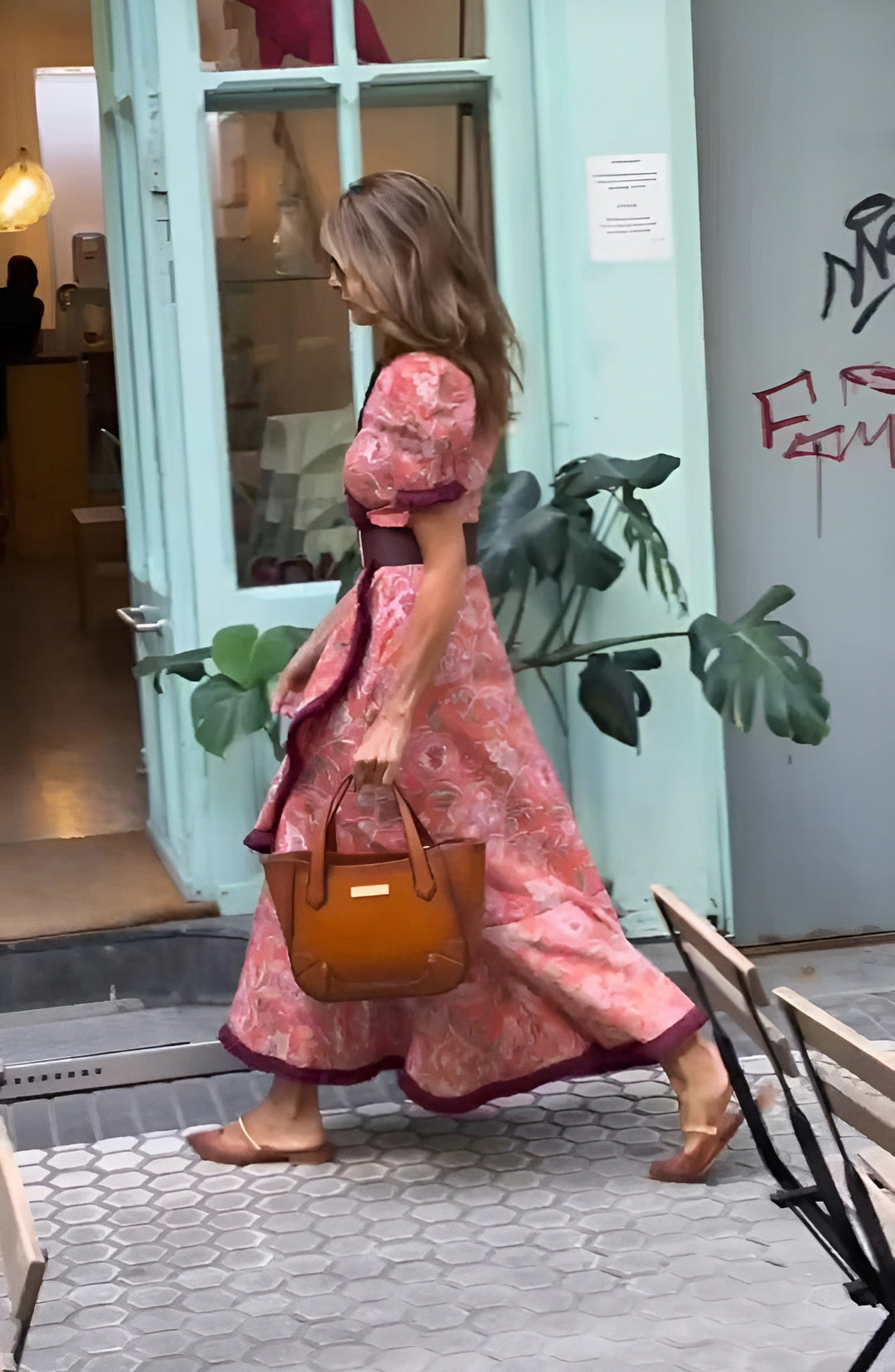 Chic Pink Maxi Dress with Short Sleeves