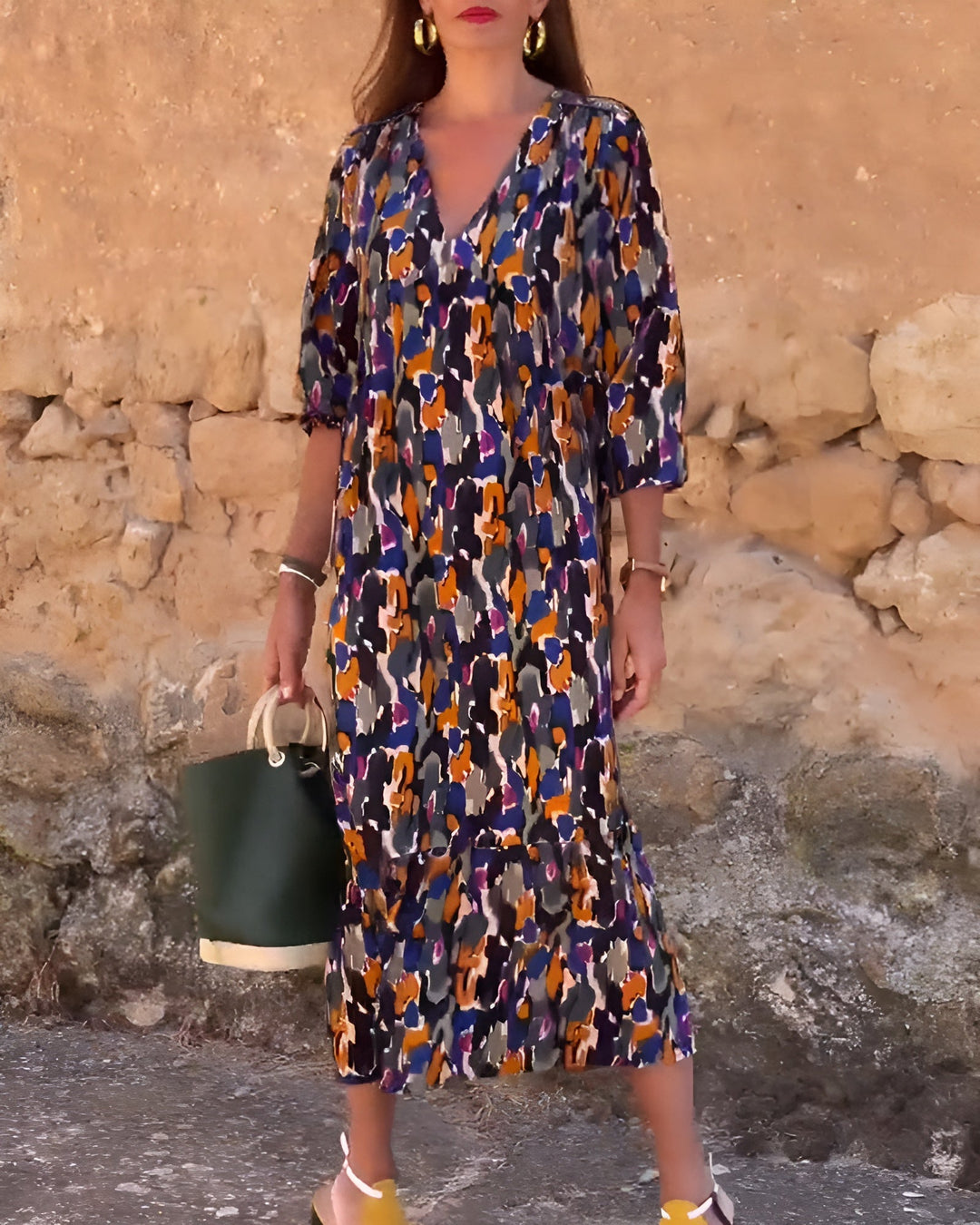 Tiffany® | Retro Print V-Neck Dress