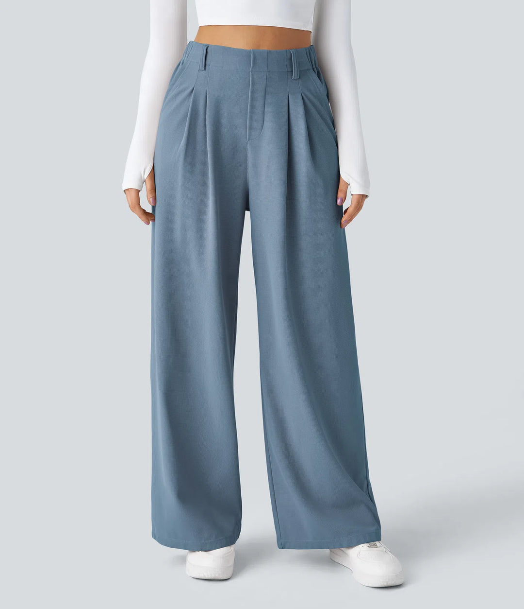 Elise – Tailored Waffle Pants with Side Pockets