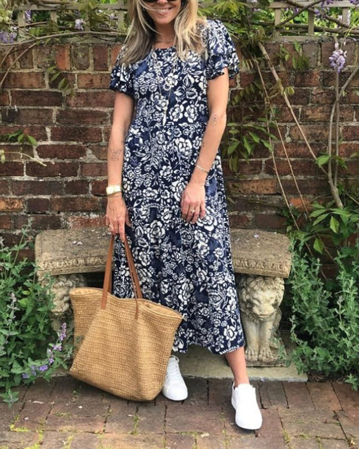 Jasmine® | Floral Print Short Sleeve Maxi Dress