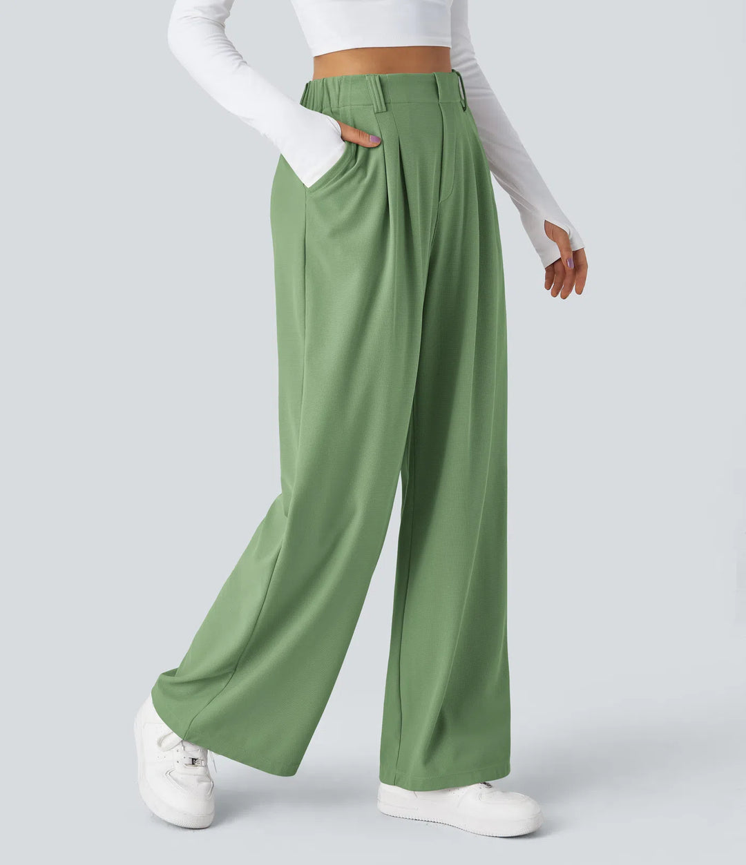 Elise – Tailored Waffle Pants with Side Pockets