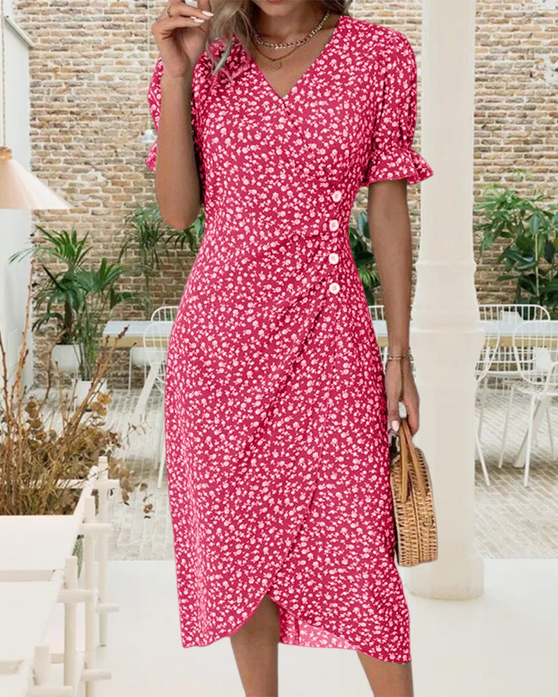 Sophie – Floral Print Short-Sleeve Dress 🌸✨