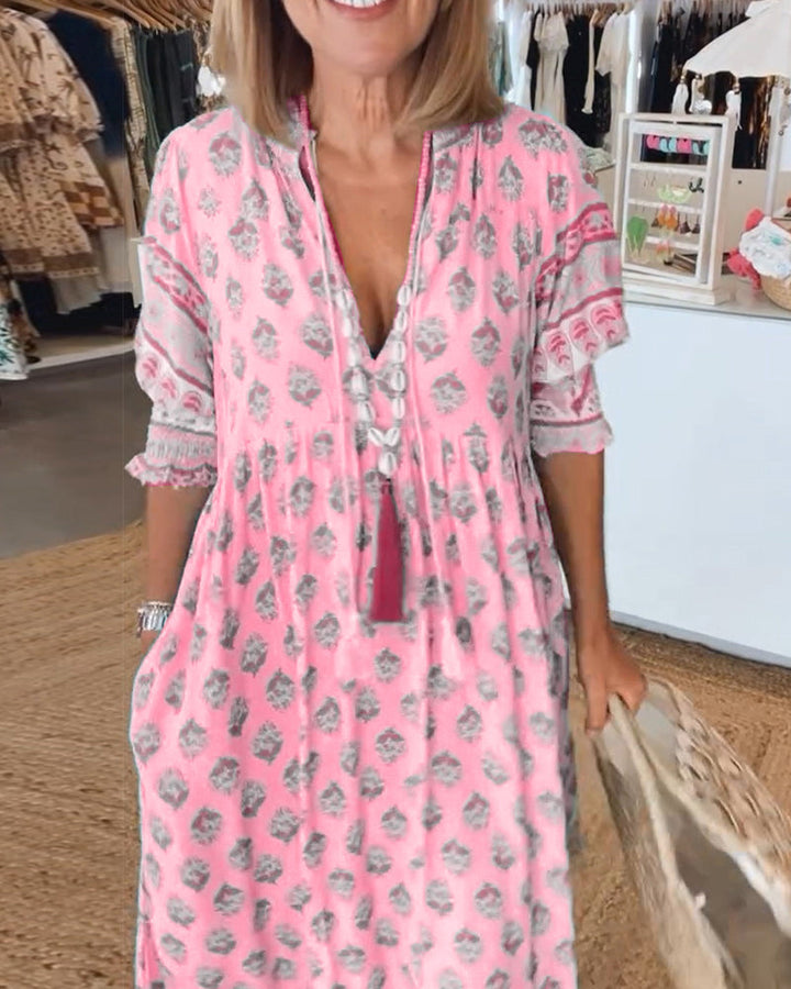 Modena - V-Neck Casual Printed Dress