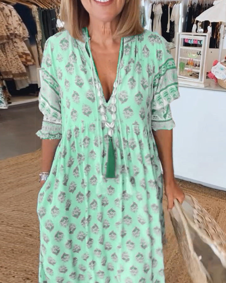 Modena - V-Neck Casual Printed Dress