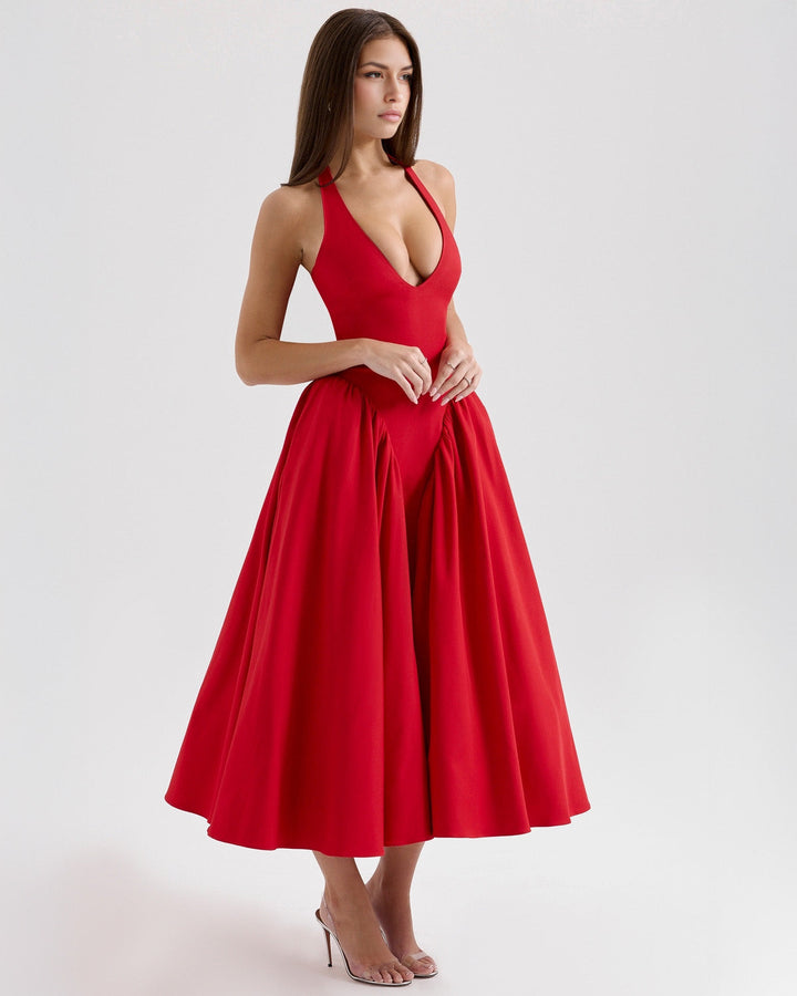 Monroe – Red Midi Dress with Iconic Style