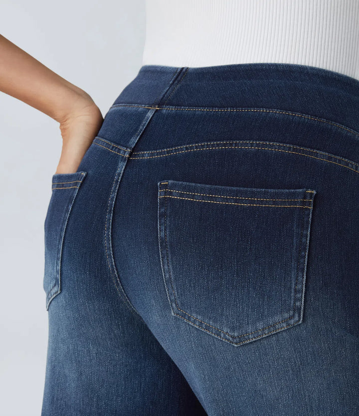 Willow – High Waisted Baggy Wide Leg Knit Jeans with Pockets