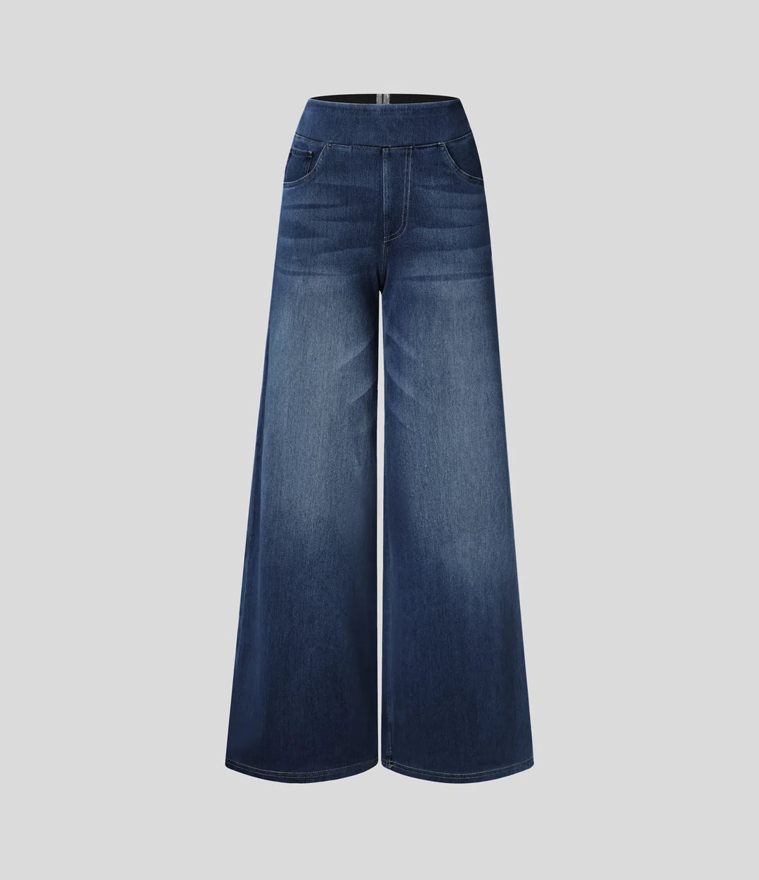 Willow – High Waisted Baggy Wide Leg Knit Jeans with Pockets