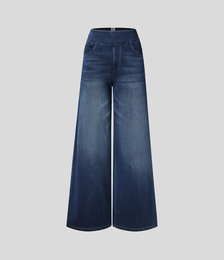 Willow – High Waisted Baggy Wide Leg Knit Jeans with Pockets