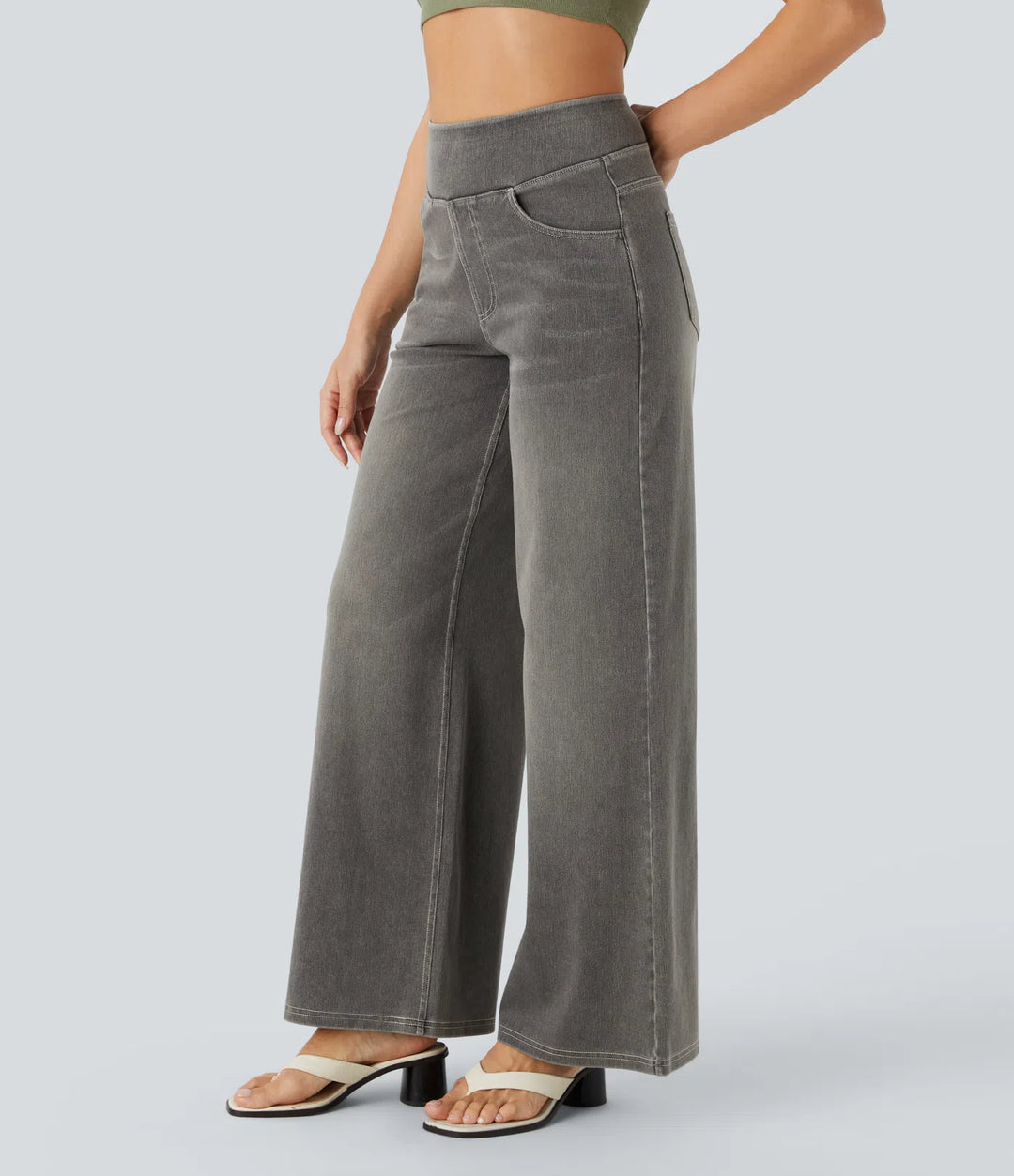 Willow – High Waisted Baggy Wide Leg Knit Jeans with Pockets