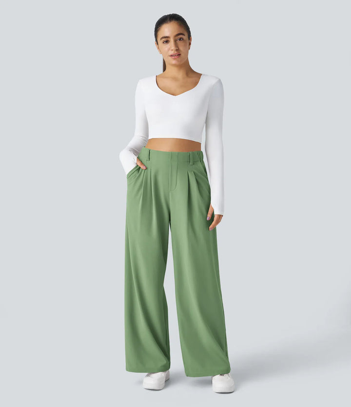 Elise – Tailored Waffle Pants with Side Pockets