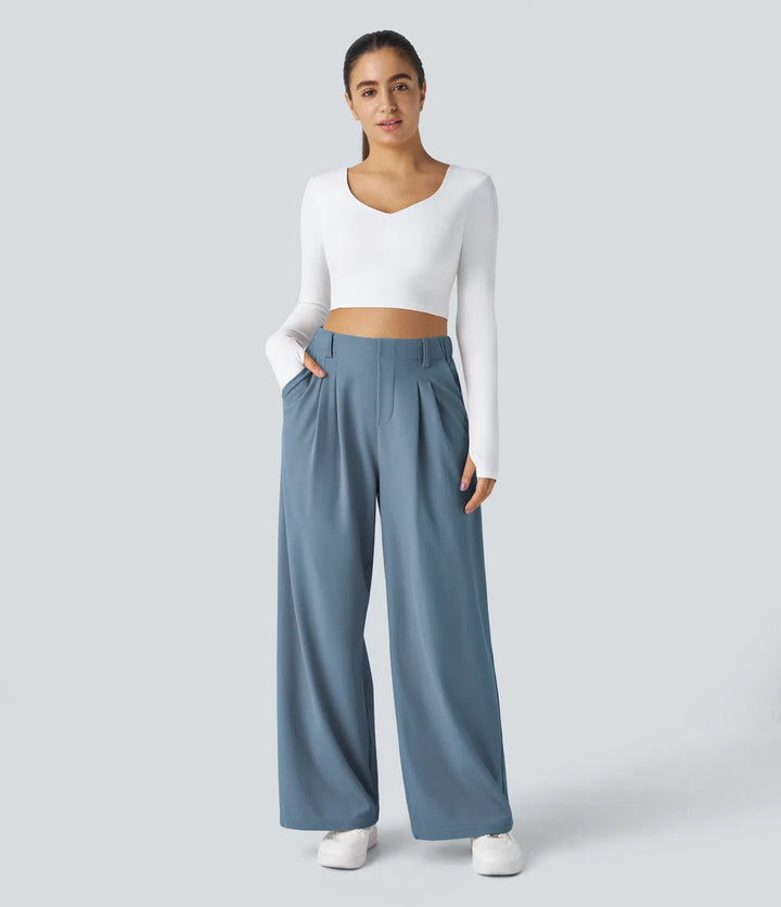 Elise – Tailored Waffle Pants with Side Pockets