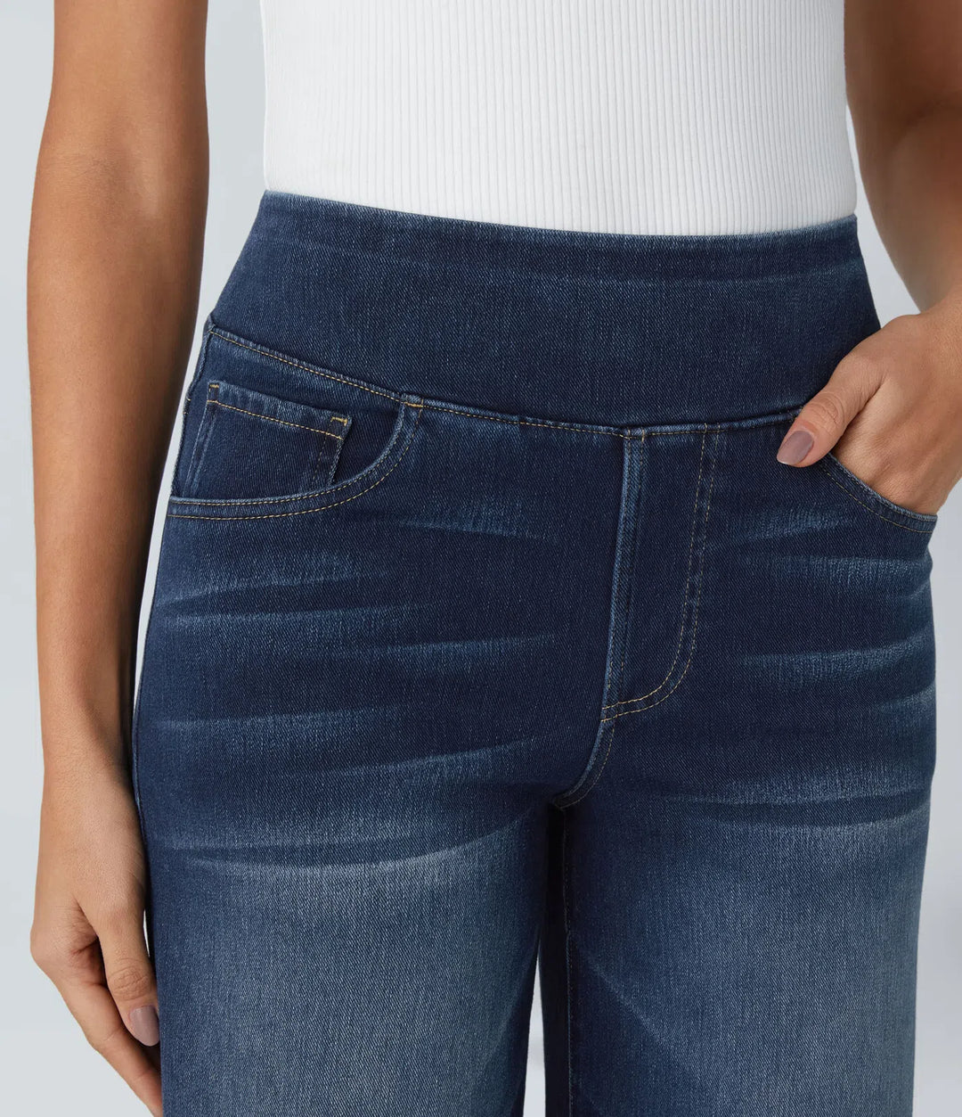 Willow – High Waisted Baggy Wide Leg Knit Jeans with Pockets