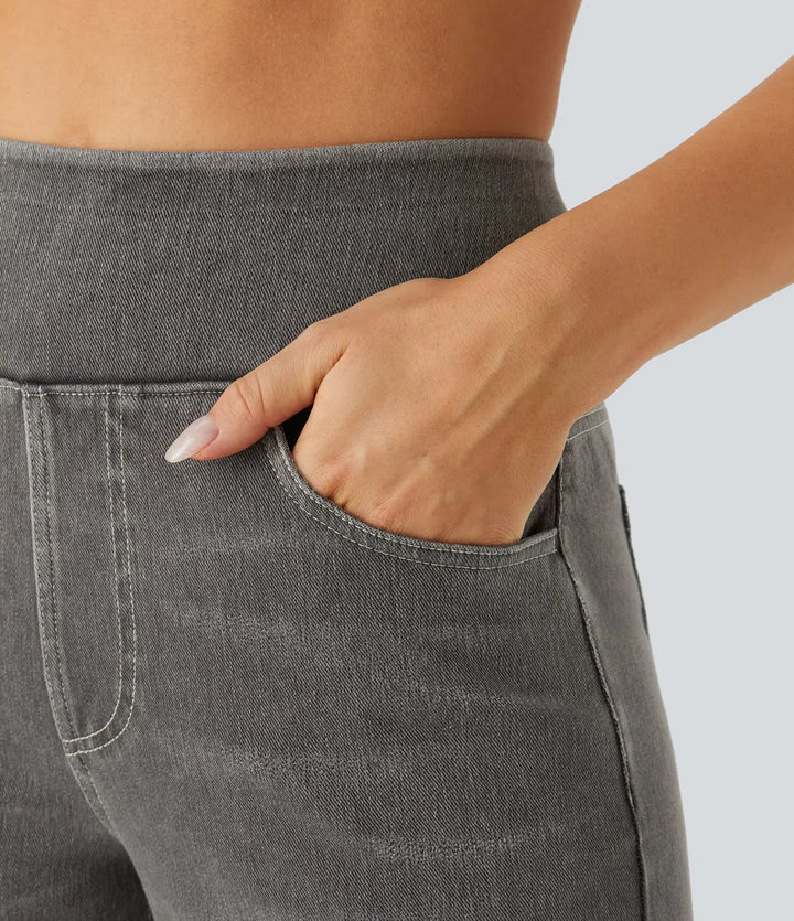 Willow – High Waisted Baggy Wide Leg Knit Jeans with Pockets