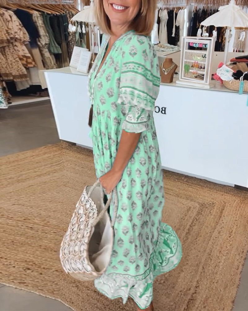 Modena - V-Neck Casual Printed Dress