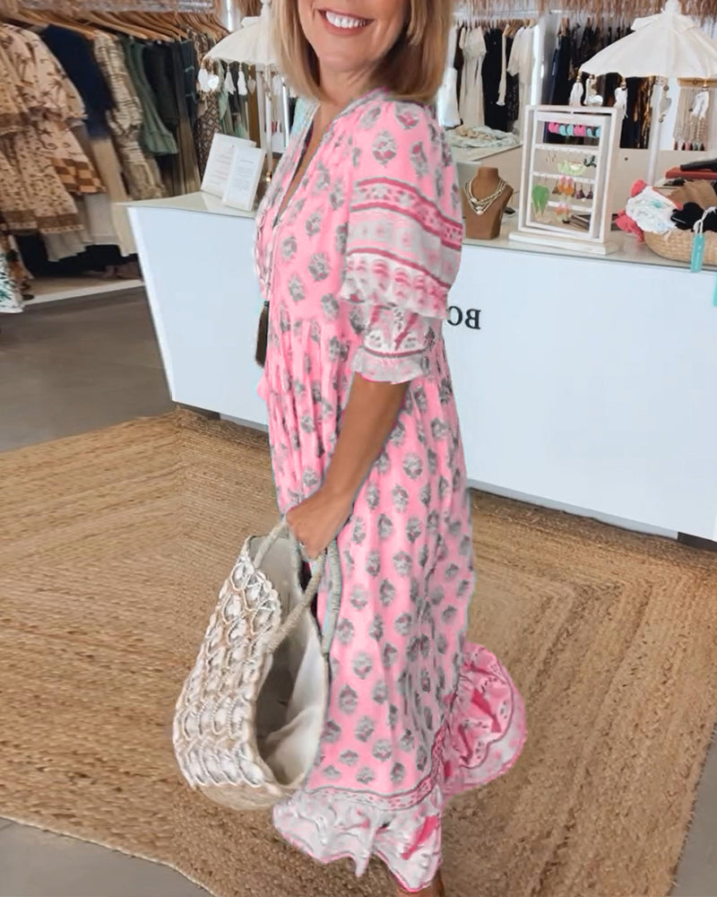 Modena - V-Neck Casual Printed Dress