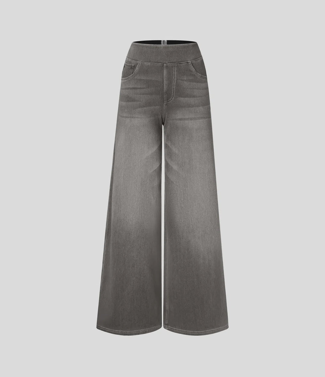 Willow – High Waisted Baggy Wide Leg Knit Jeans with Pockets