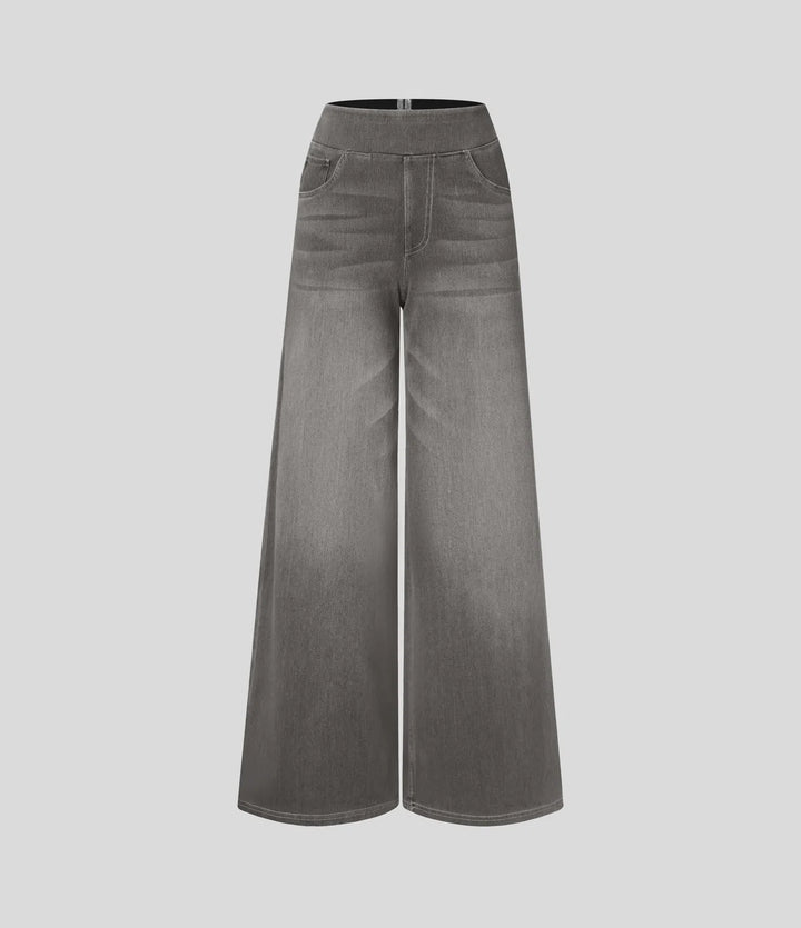 Willow – High Waisted Baggy Wide Leg Knit Jeans with Pockets