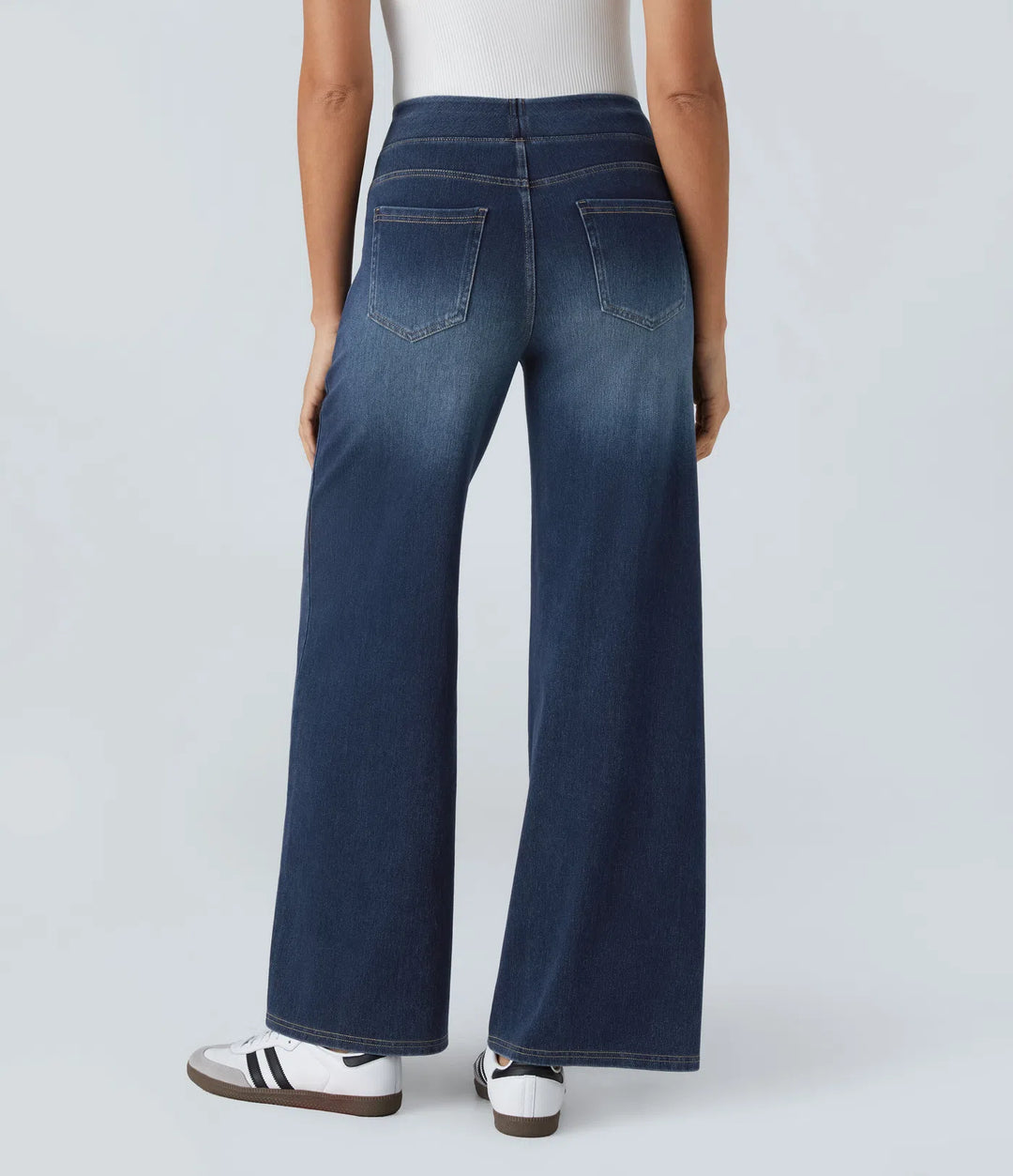 Willow – High Waisted Baggy Wide Leg Knit Jeans with Pockets