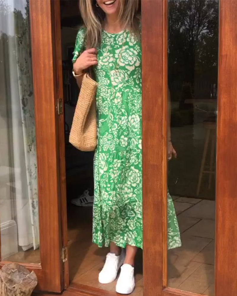 Jasmine® | Floral Print Short Sleeve Maxi Dress