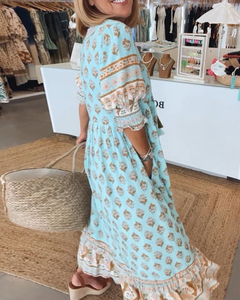 Modena - V-Neck Casual Printed Dress