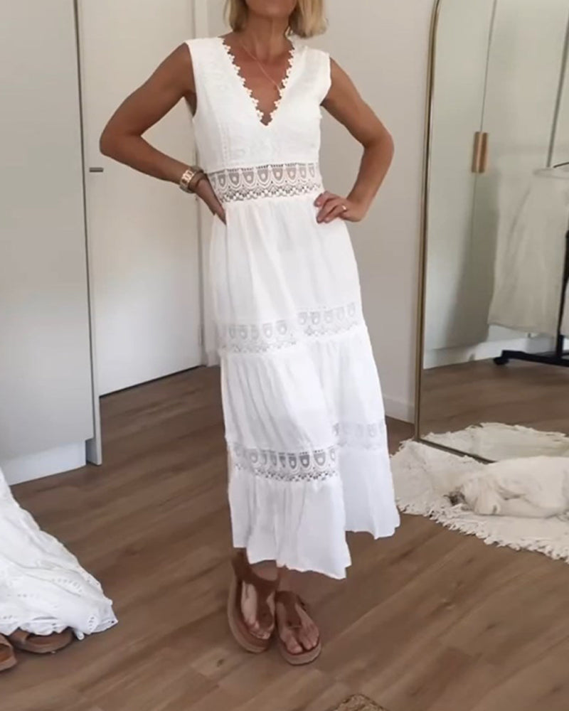 Hope - V-neck White Lace Dress