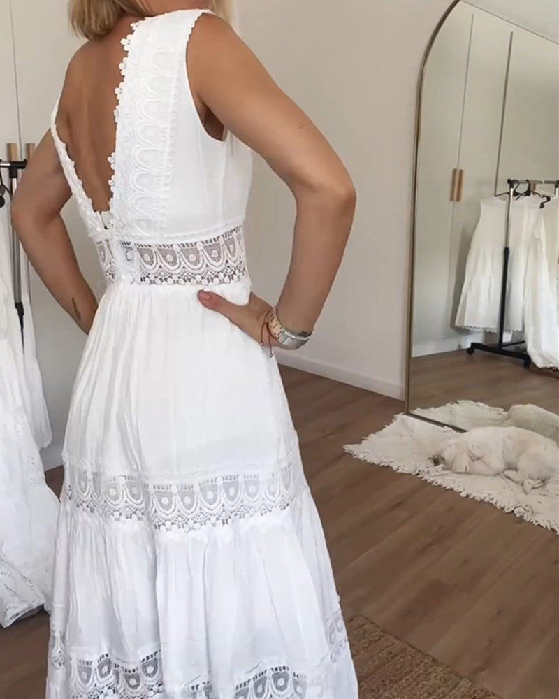 Hope - V-neck White Lace Dress