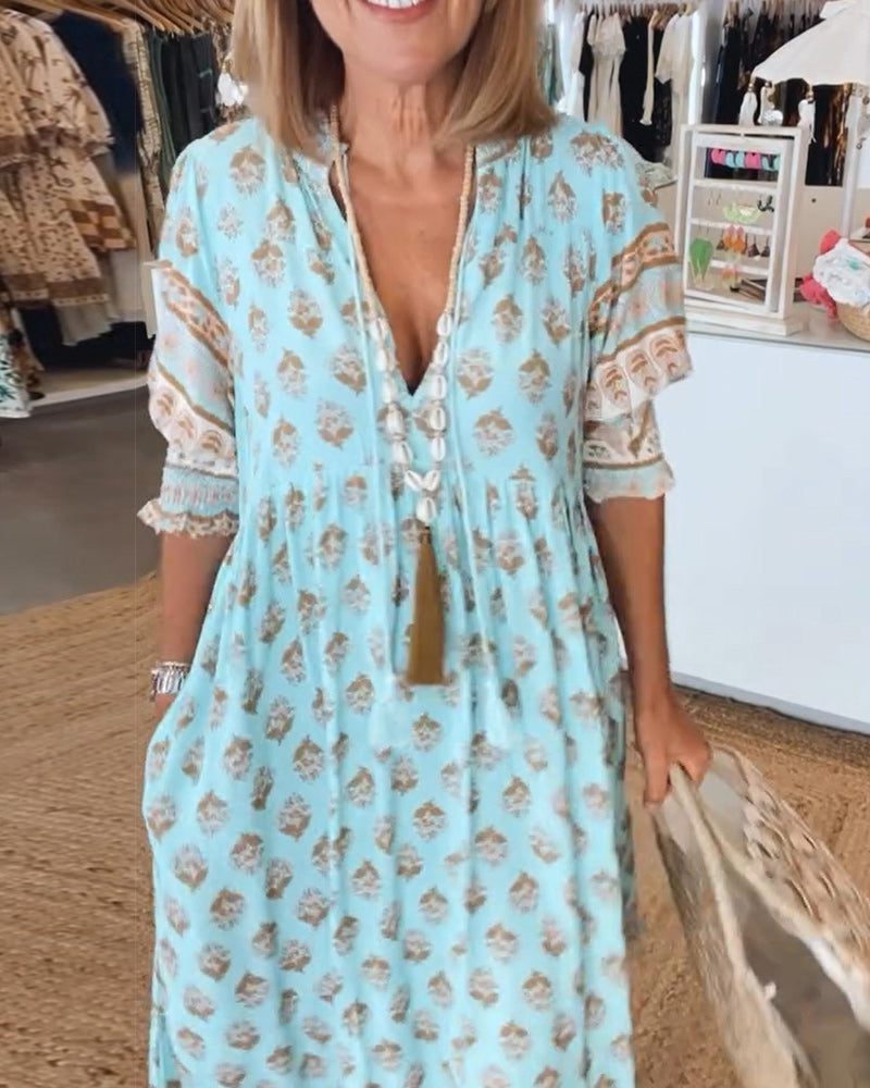 Modena - V-Neck Casual Printed Dress