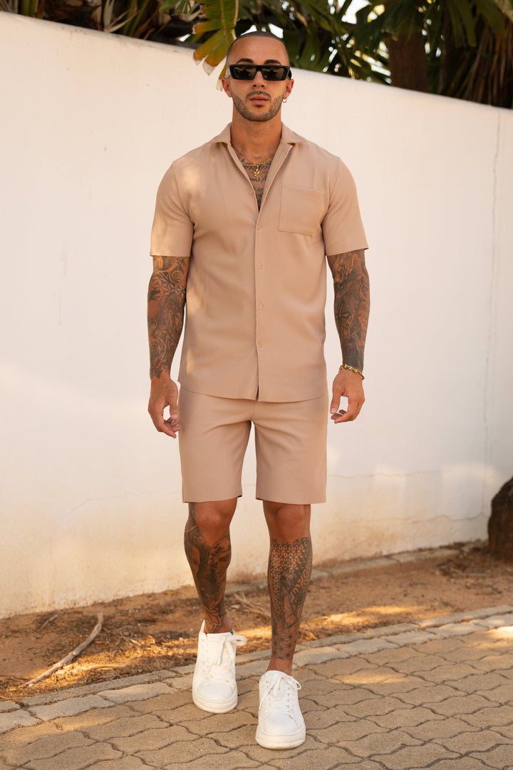 THE MYKA SET - BLOUSE + SHORT - BEIGE