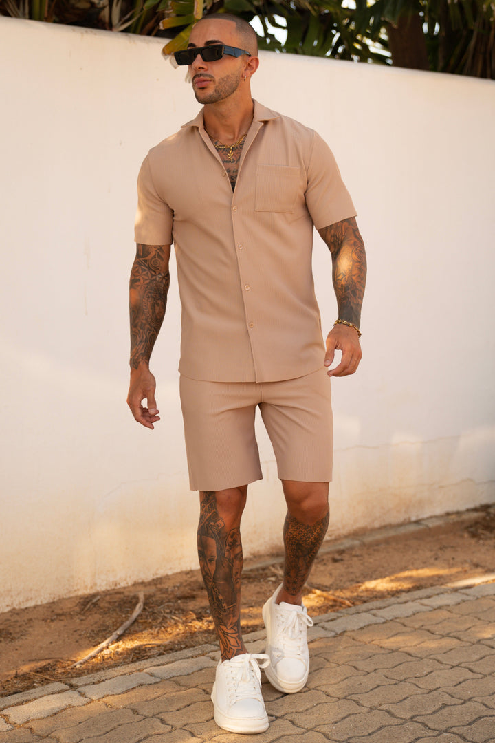 THE MYKA SET - BLOUSE + SHORT - BEIGE