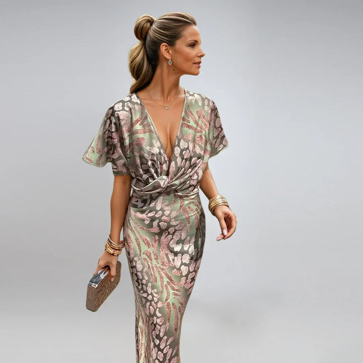 Kelsey - Long Dress with V-Neck and Twisted Detail