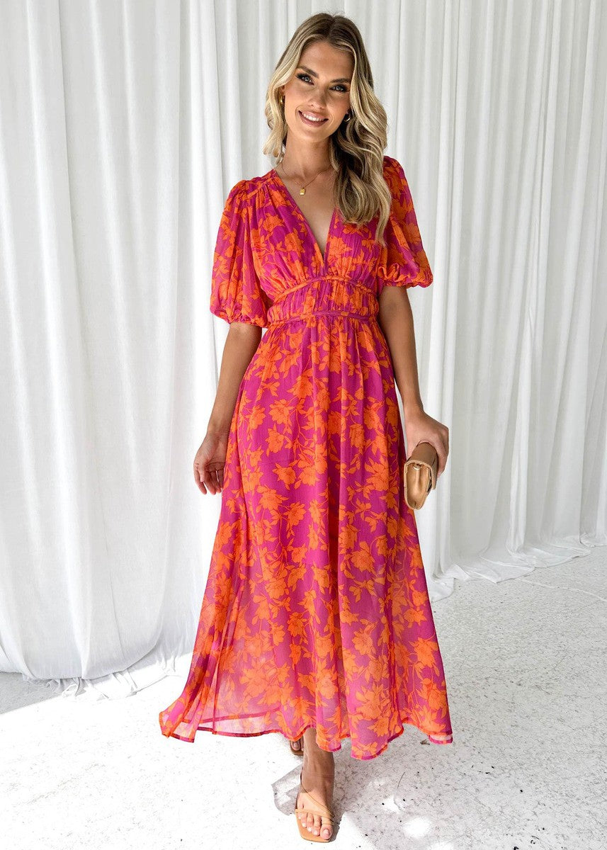 Watermelon V-Neck Maxi Dress