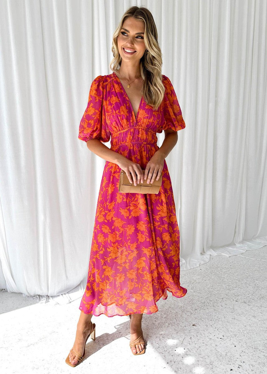 Watermelon V-Neck Maxi Dress