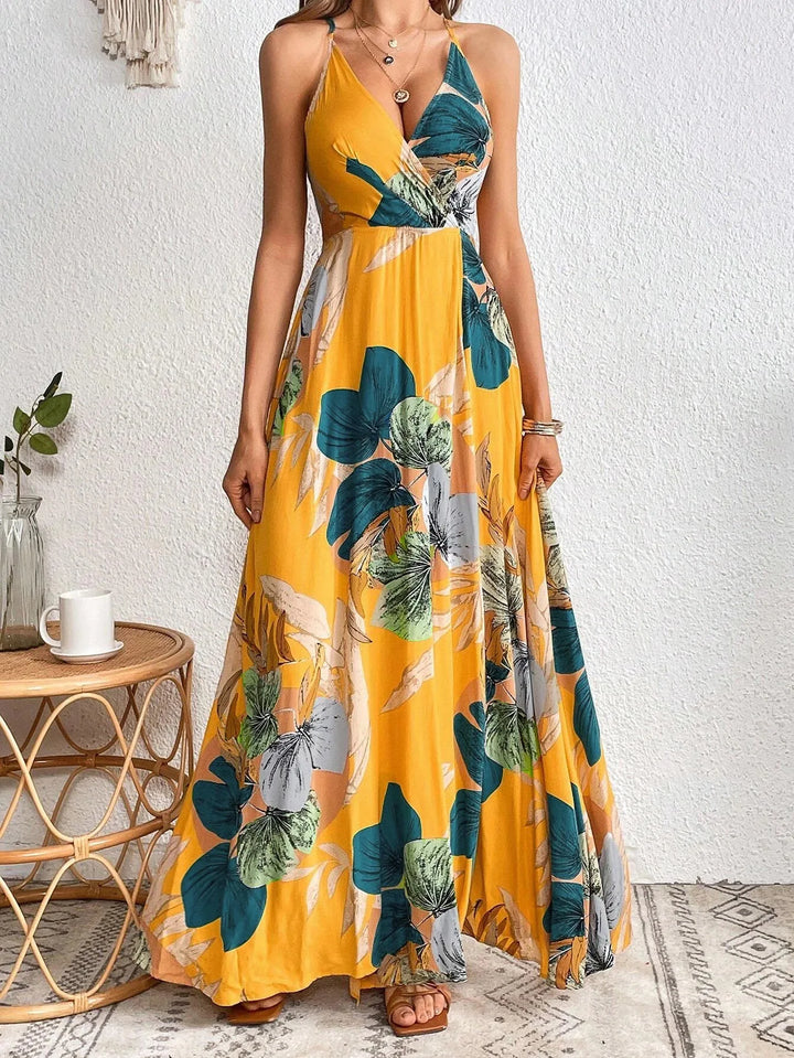 Olivia — Leaf Print Wrap Maxi